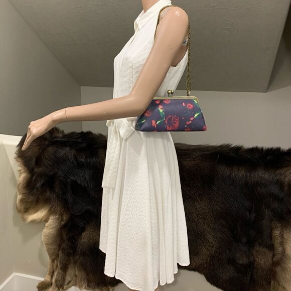 Handmade Genuine Leather Rose Printed Clutch/Shoulder Bag/Crossbody/Evening Bag - Picture 5 of 16